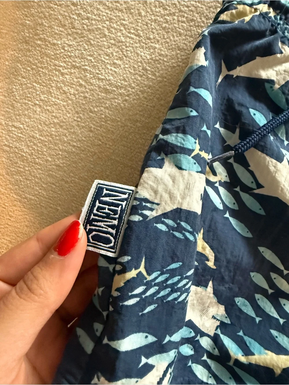 Disney FINDING NEMO Navy and Light Blue Shark & Fish Swim Trunks